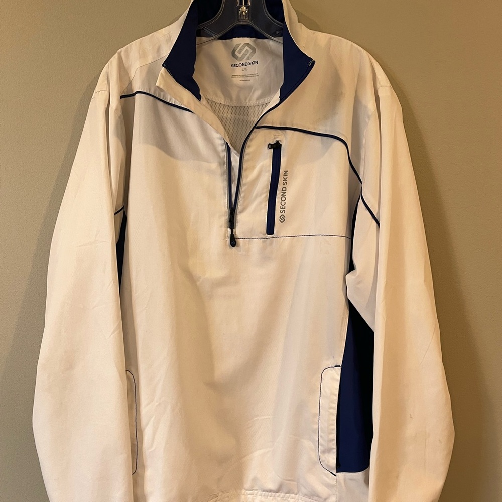 Sailing Boating Windbreaker Pullover Quarter Zip White Blue Large Second Skin